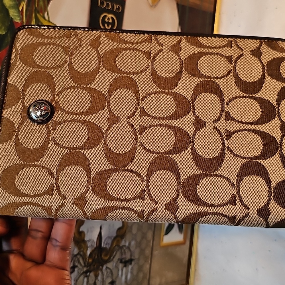 Coach Brown and Tan Signature Tablet Case/ Organizer - Picture 6 of 7